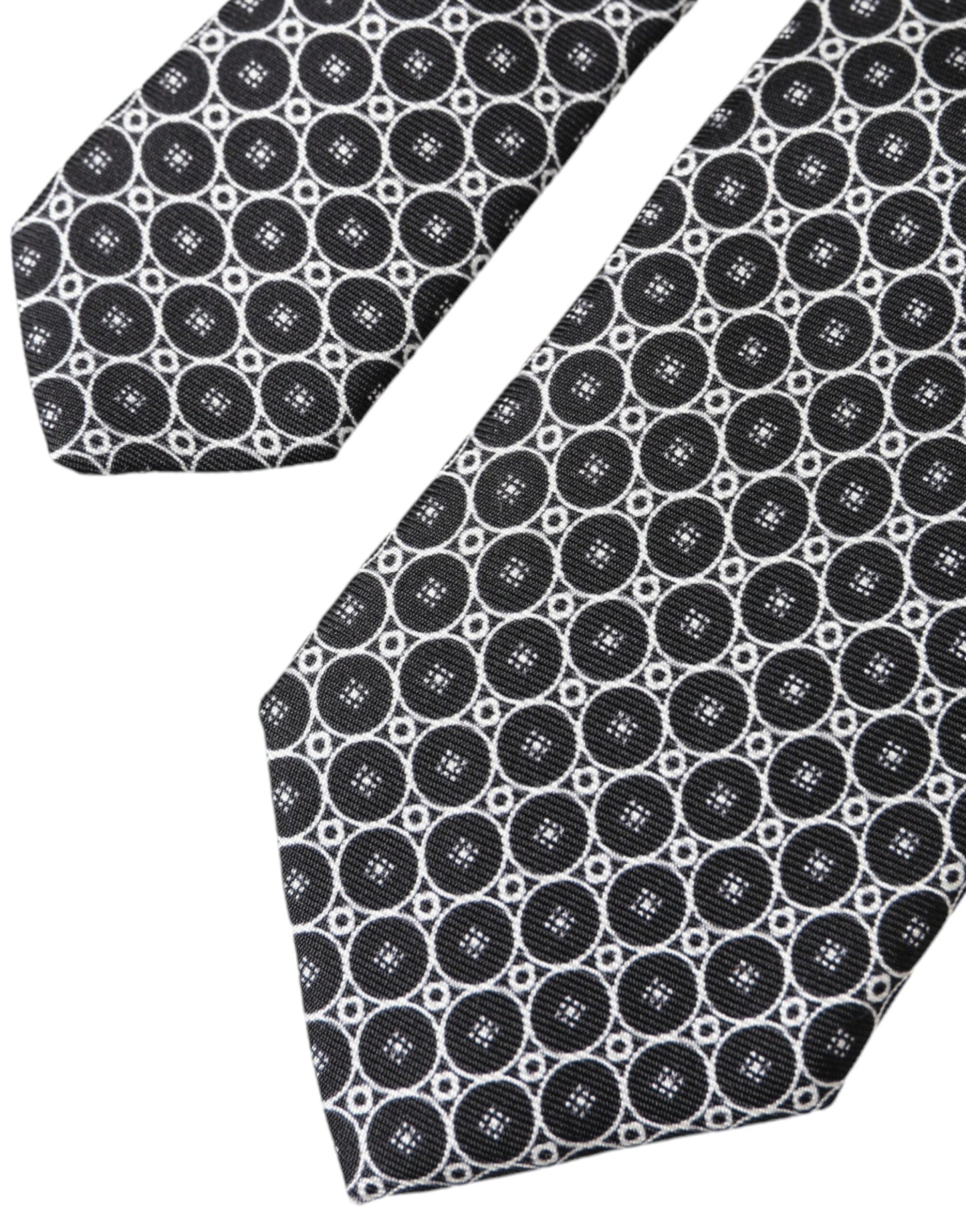 Black White Patterned Silk Adjustable Men Tie