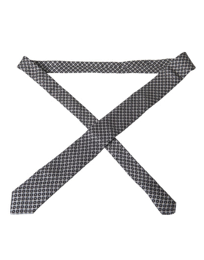 Black White Patterned Silk Adjustable Men Tie