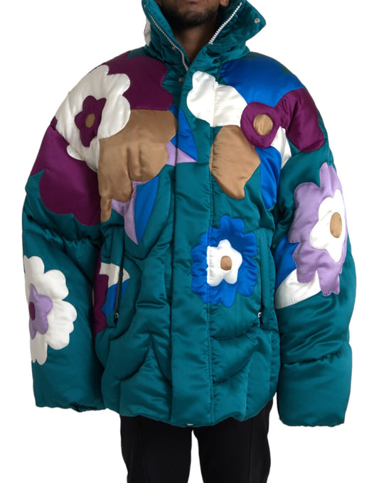 Multicolor Floral Windbreaker Puffer Jacket