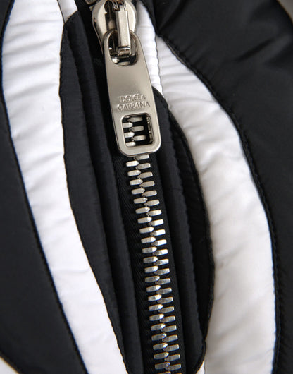 Black White Stripes Hooded Puffer Jacket