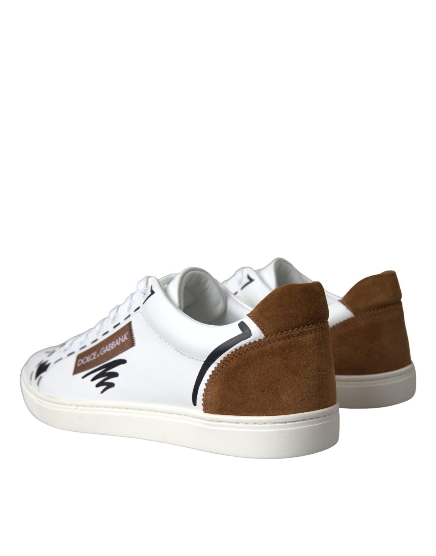 White Brown Leather Logo Low Top Sneakers Shoes