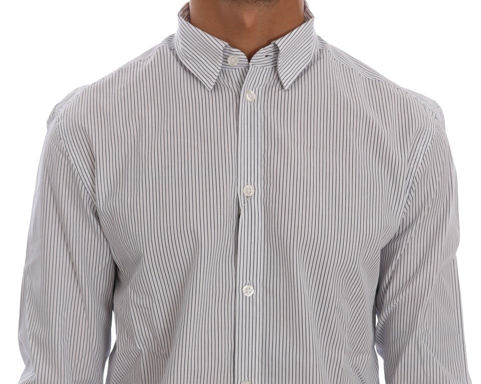 Elegant White & Blue Striped Casual Shirt