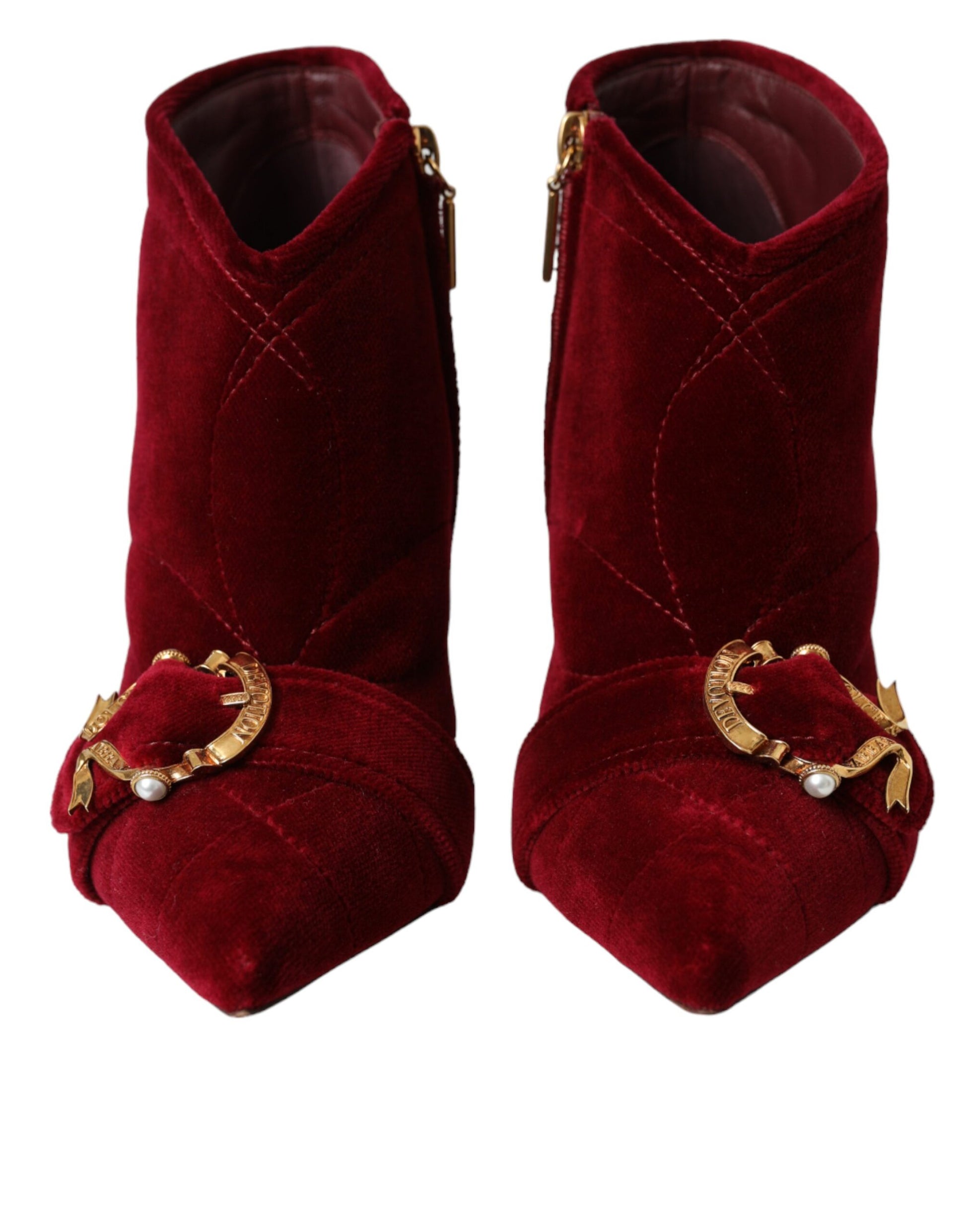 Dark Red Velvet Devotion Buckle Boots Shoes