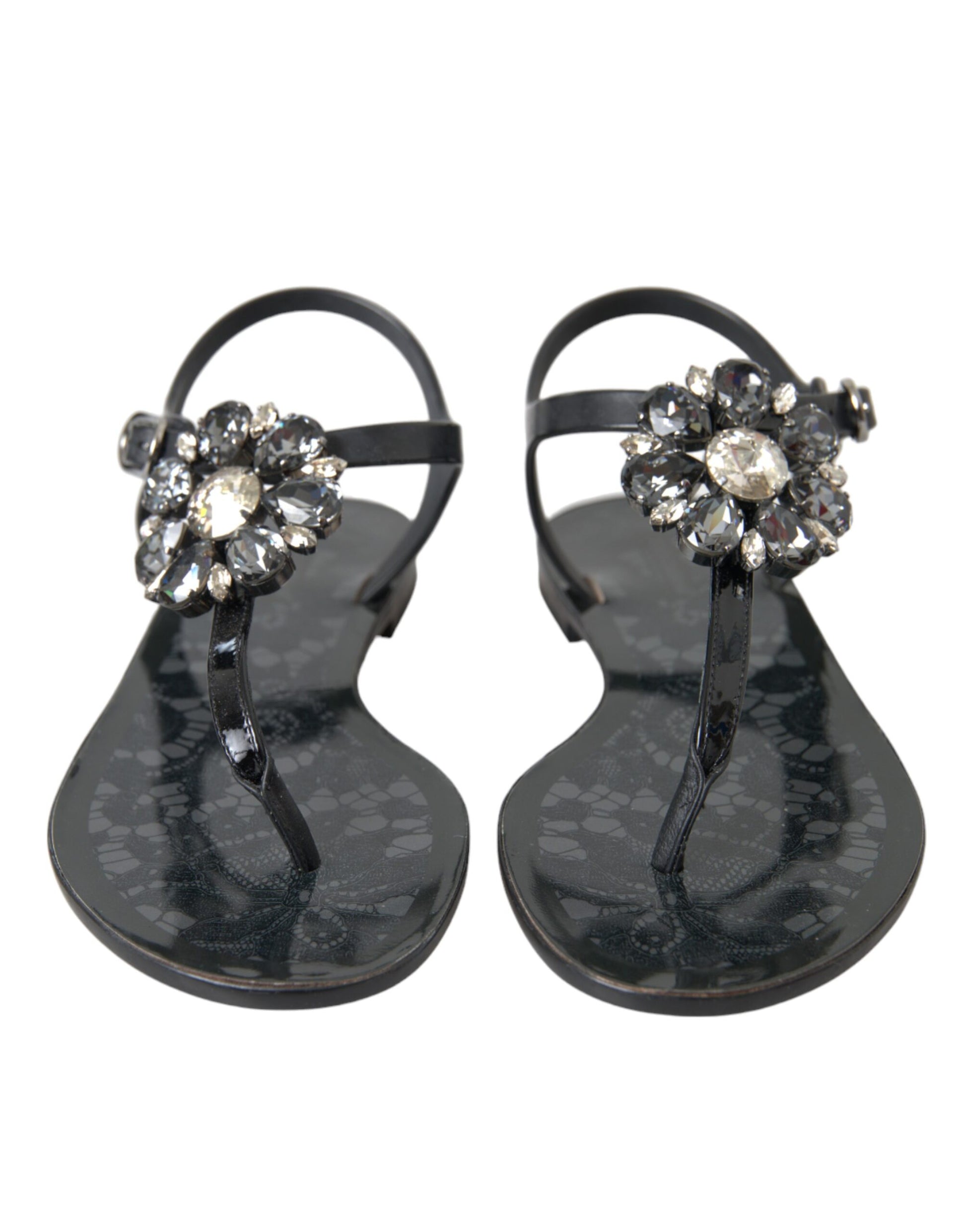 Black Crystal Flats Sandals Flip Flops Shoes