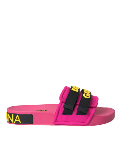 Pink Black Logo Beachwear Flats Sandals Shoes