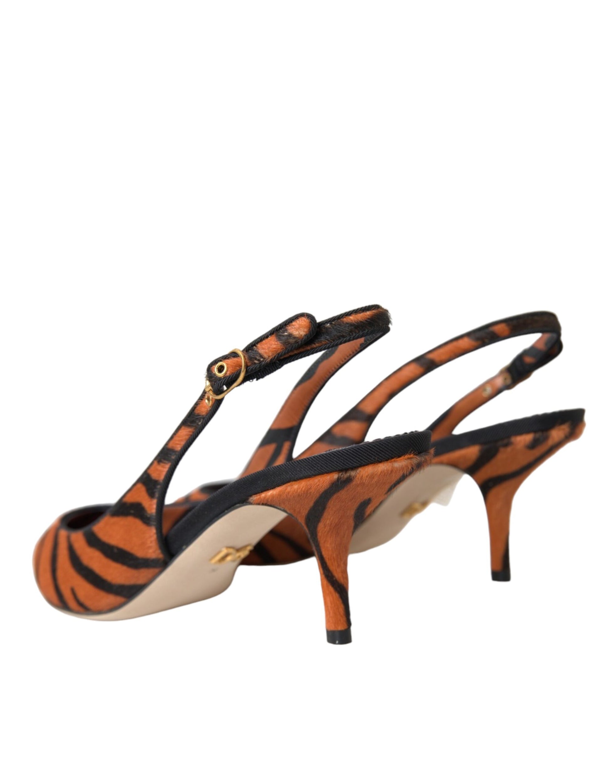 Black Orange Zebra Leather Slingbacks Shoes