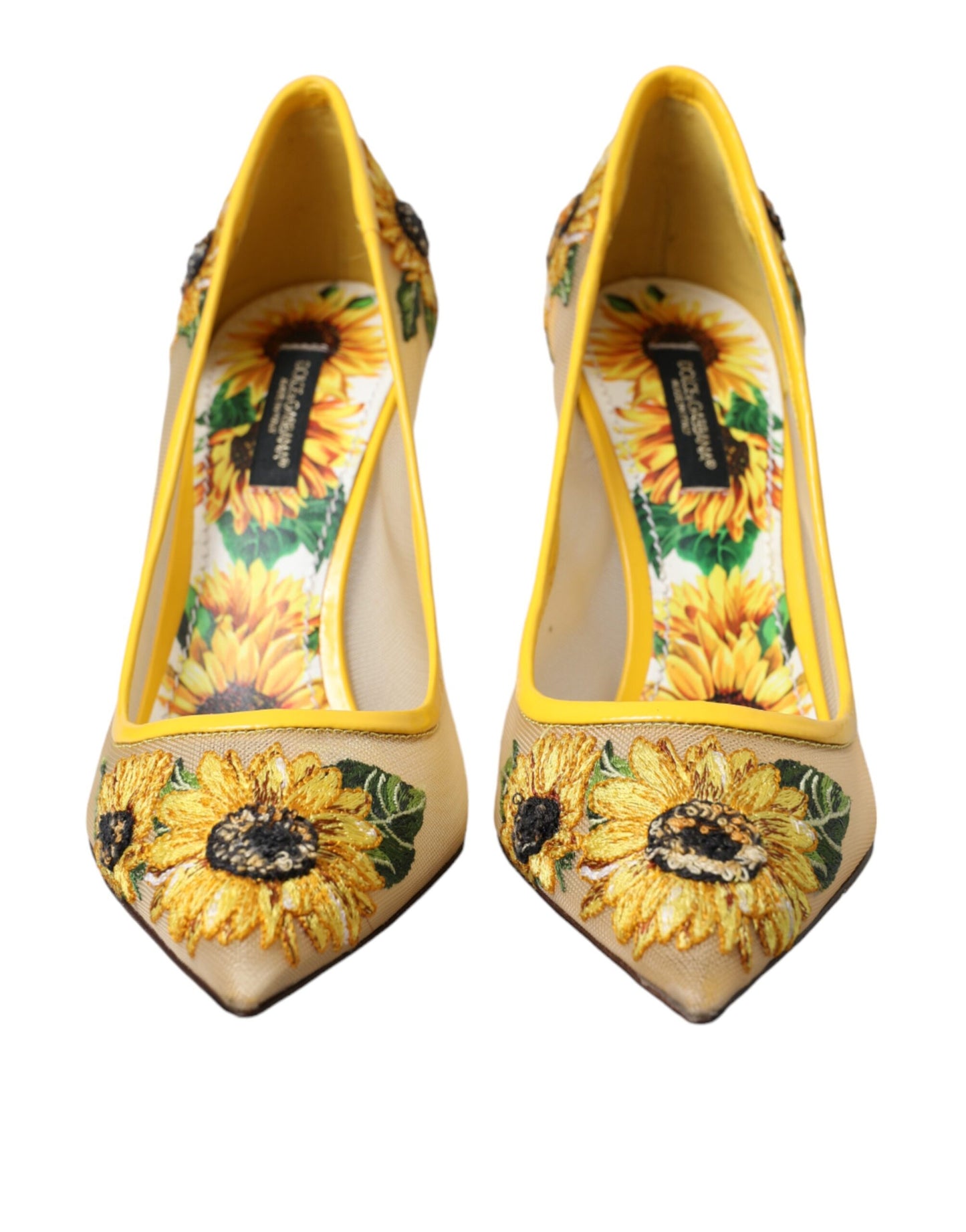 Yellow Sunflower Mesh Heels Pumps Shoes