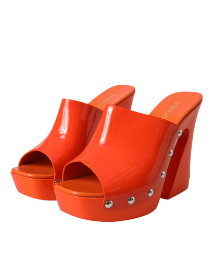 Orange Leather Mules Sandals Heels Shoes