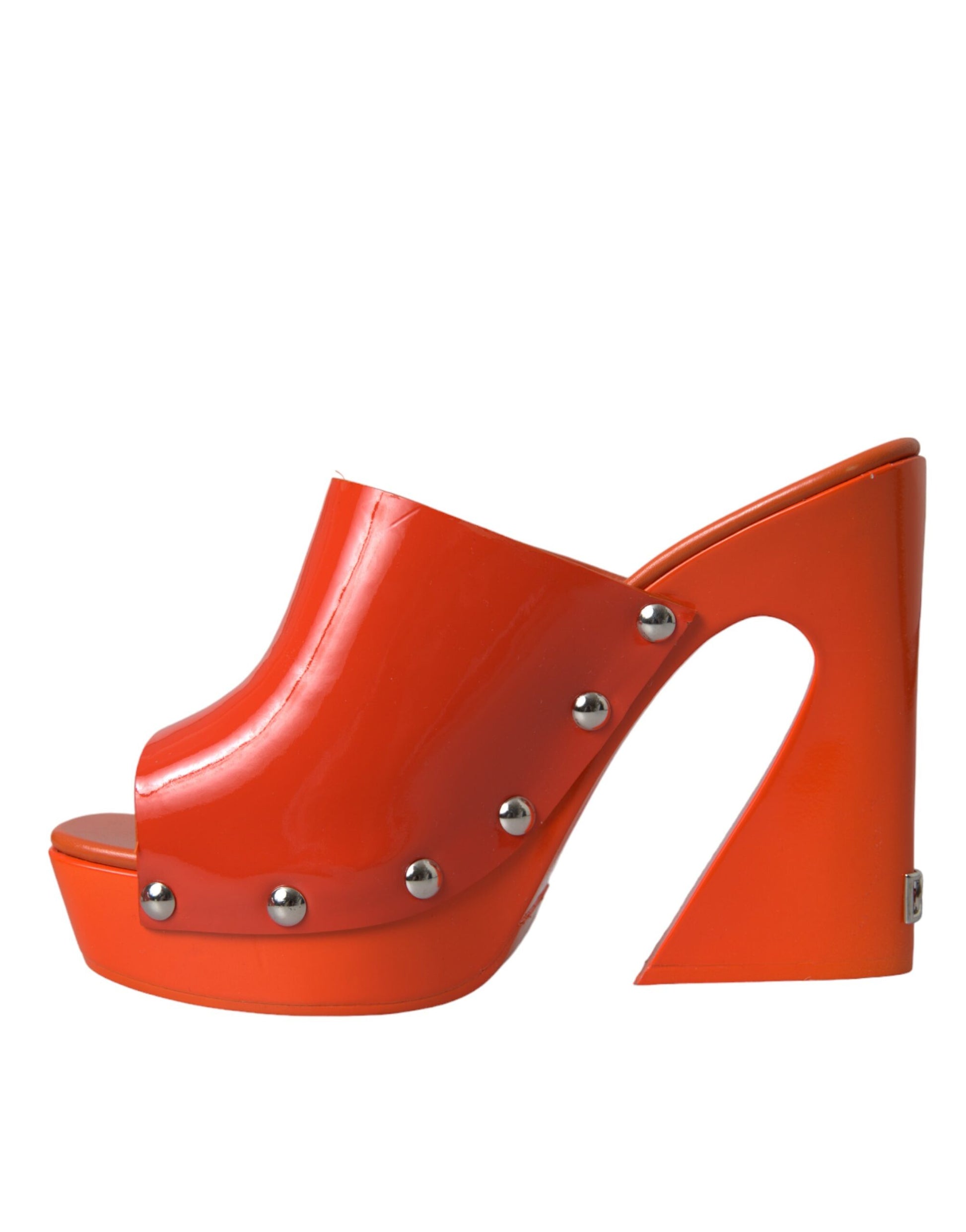 Orange Leather Mules Sandals Heels Shoes