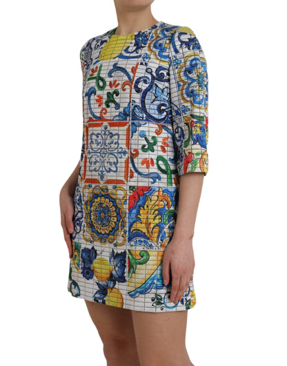 Multicolor Majolica 3/4 Sleeves Shift Dress