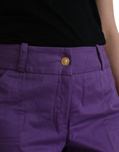 Purple Cotton MidWaist Straight Cropped Pants