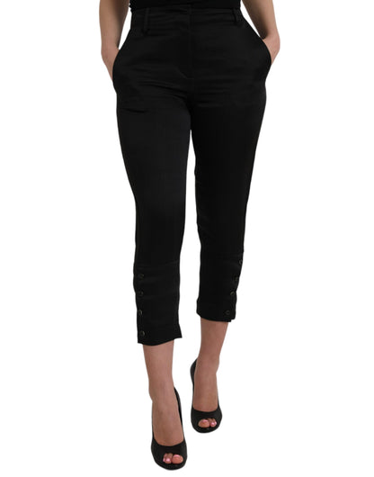 Black High Waist Capri Cropped Pants