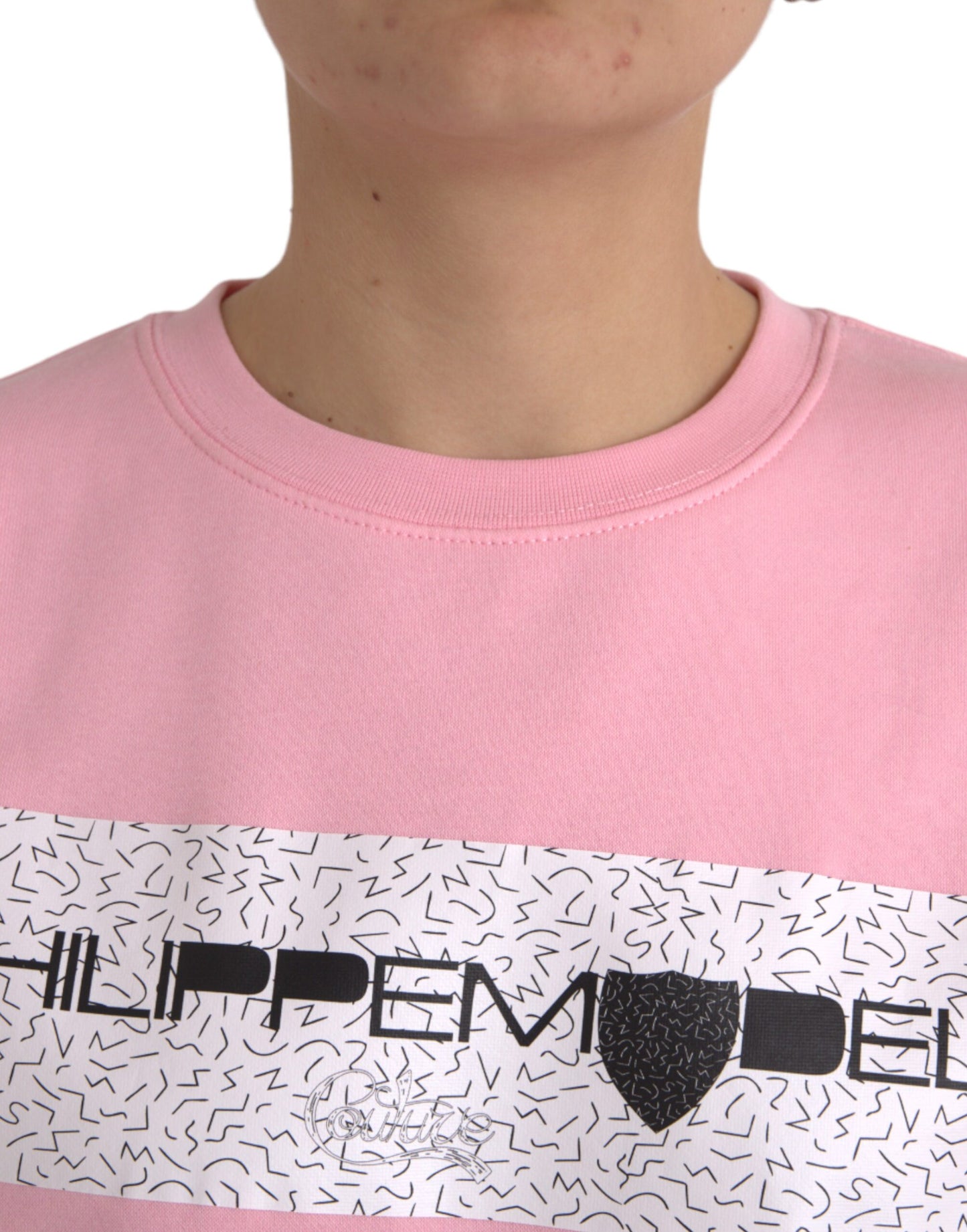 Pink Cotton Logo Print Long Sleeves Pullover Sweater