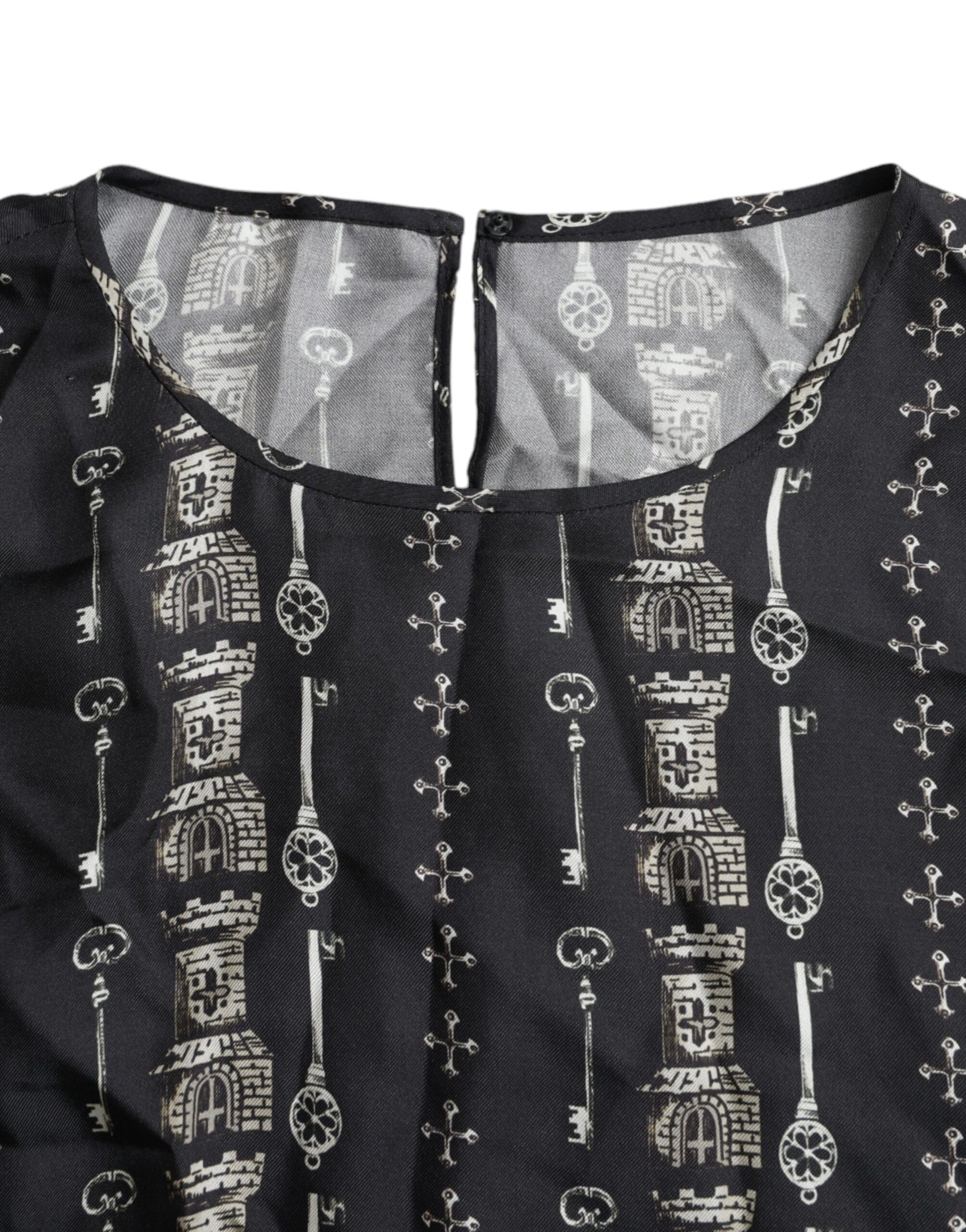 Black Key Castle Print Silk Blouse T-shirt