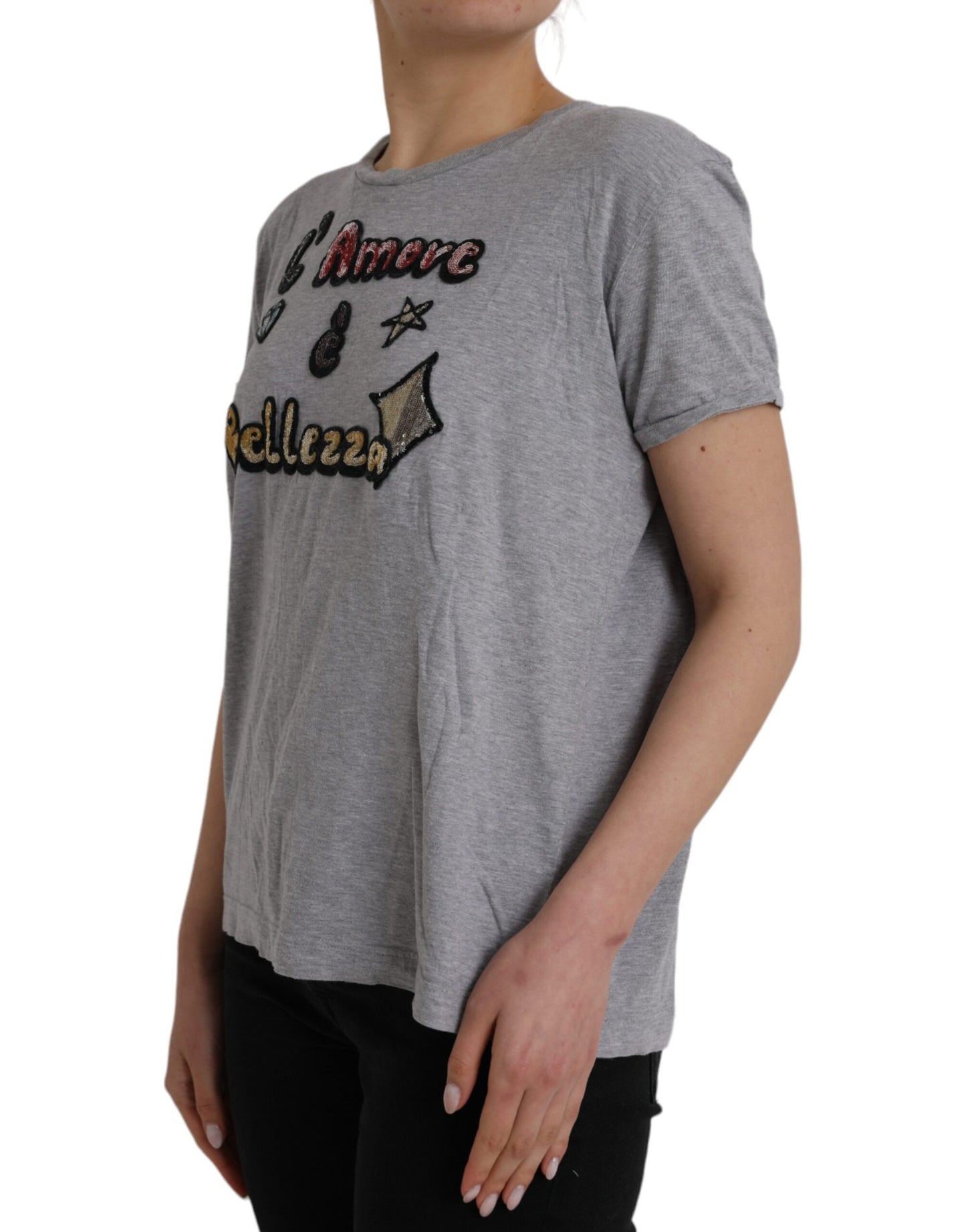 Gray Cotton L'Amore E'Bellezza Top T-shirt