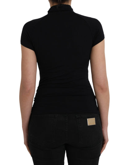 Black Turtleneck Viscose Short Sleeve Top