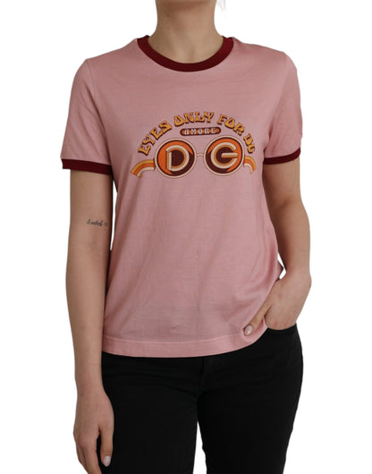 Pink Cotton Short Sleeves Crew Neck T-shirt