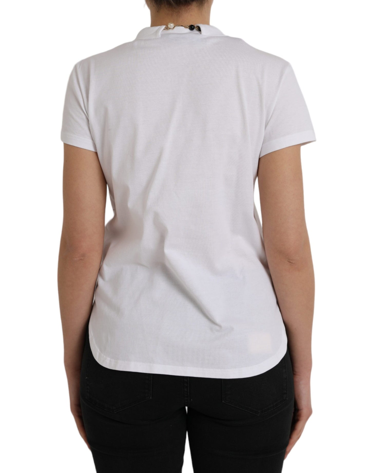 White Cotton Necklace Short Sleeves T-shirt