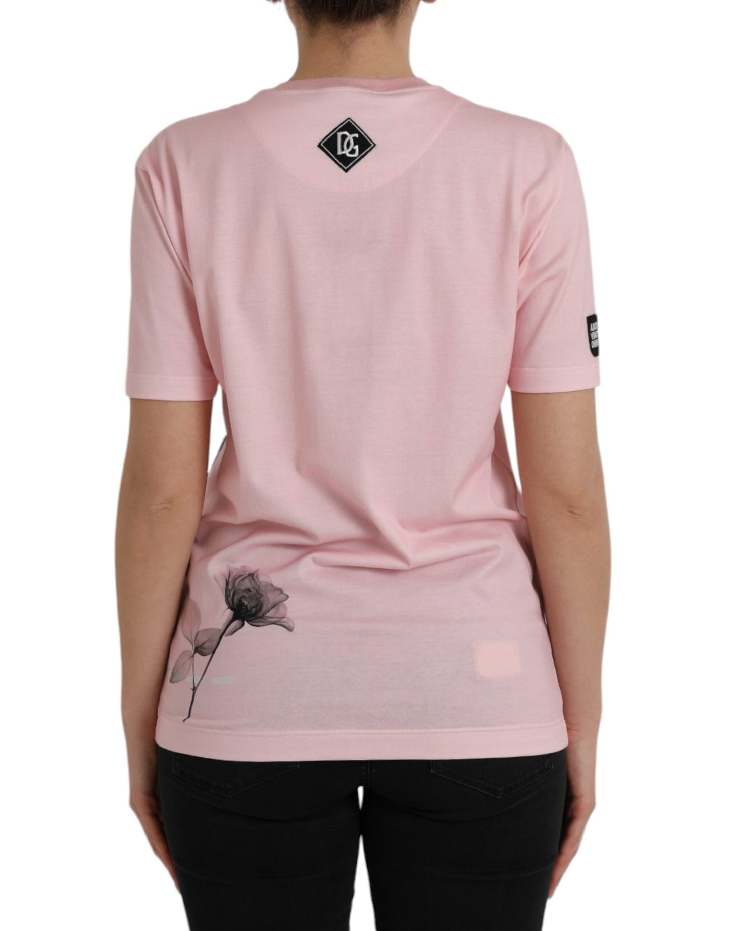 Pink Floral Print Cotton Short Sleeves T-shirt