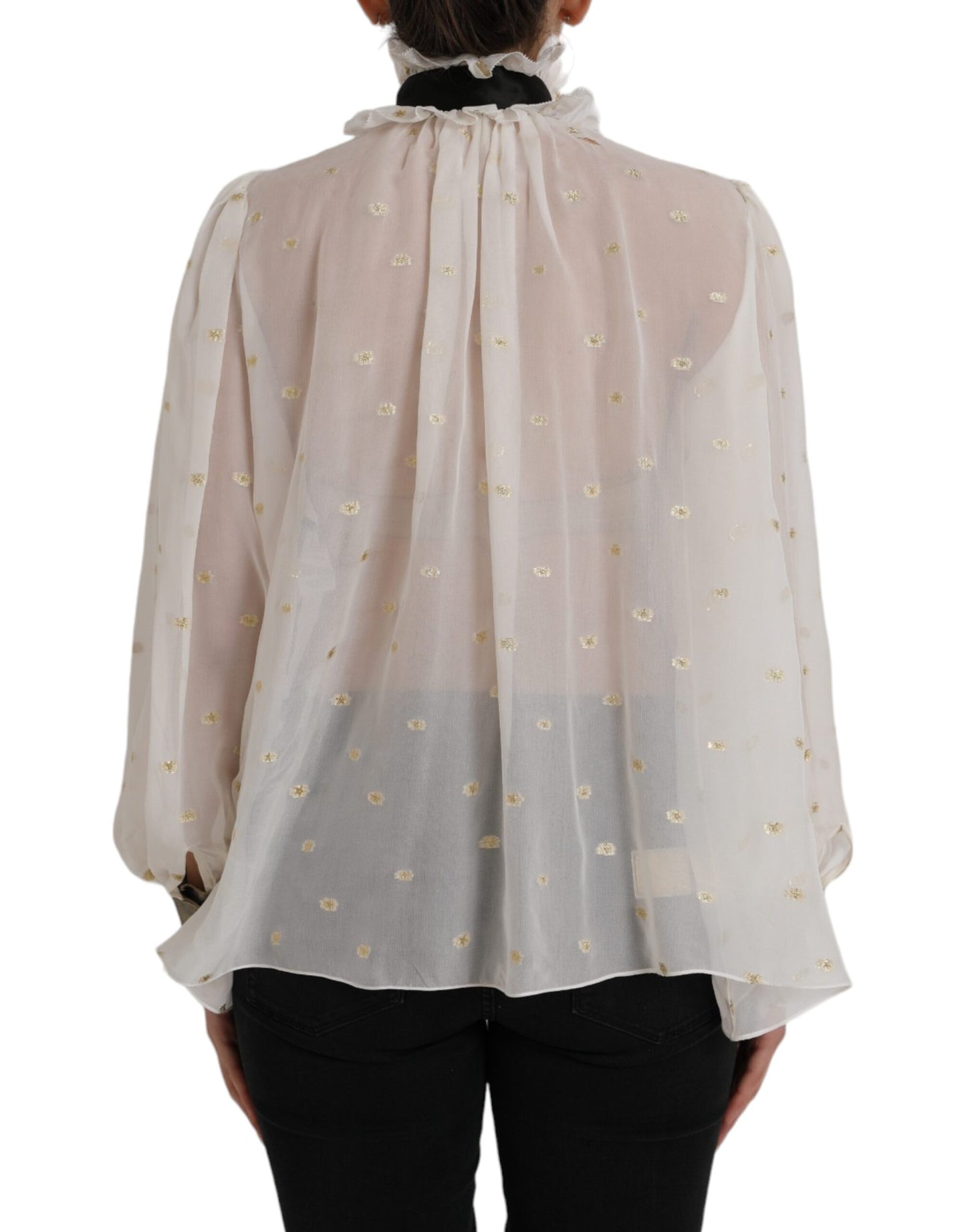 Off White Silk Blend Ascot Collar Blouse Top