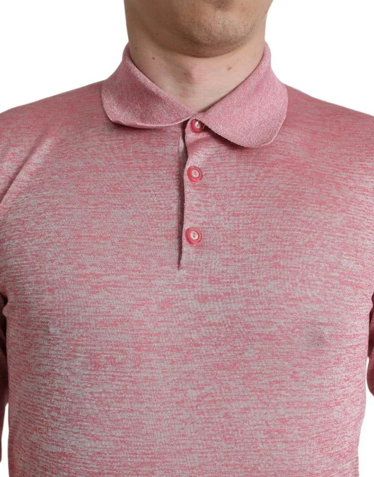 Pink Polyester Collared Men Pullover Sweater