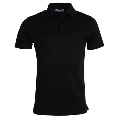 Black Logo Cotton Collared Polo Top T-shirt