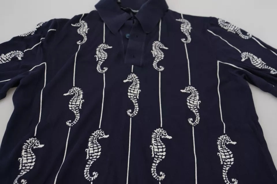 Dark Blue Sea Horse Collared Polo T-shirt