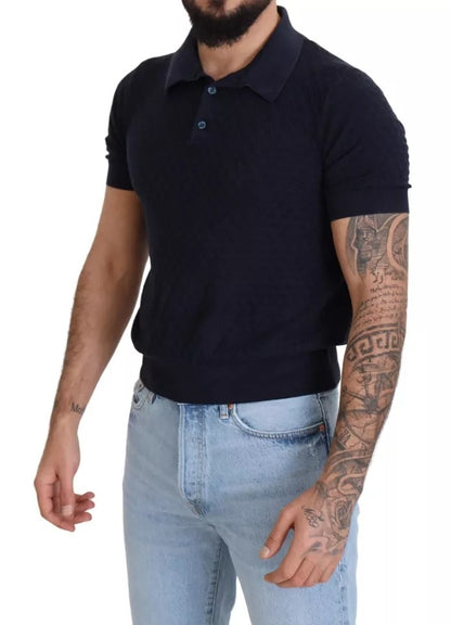 Dark Blue Collared Polo Casual Silk T-shirt