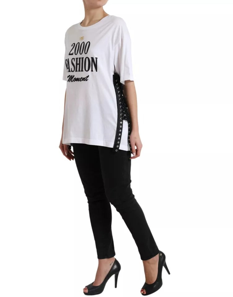 White 2000 Fashion Moment Lacing Detailed Tee T-shirt