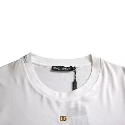 White Logo Cotton Round Neck Short Sleeves T-shirt