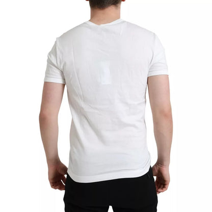 White Logo Embossed Crew Neck Short Sleeves T-shirt