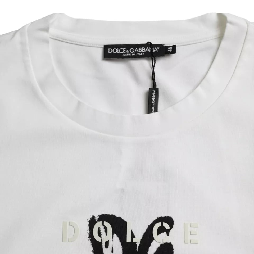 White Logo Print Cotton Crewneck Men T-shirt