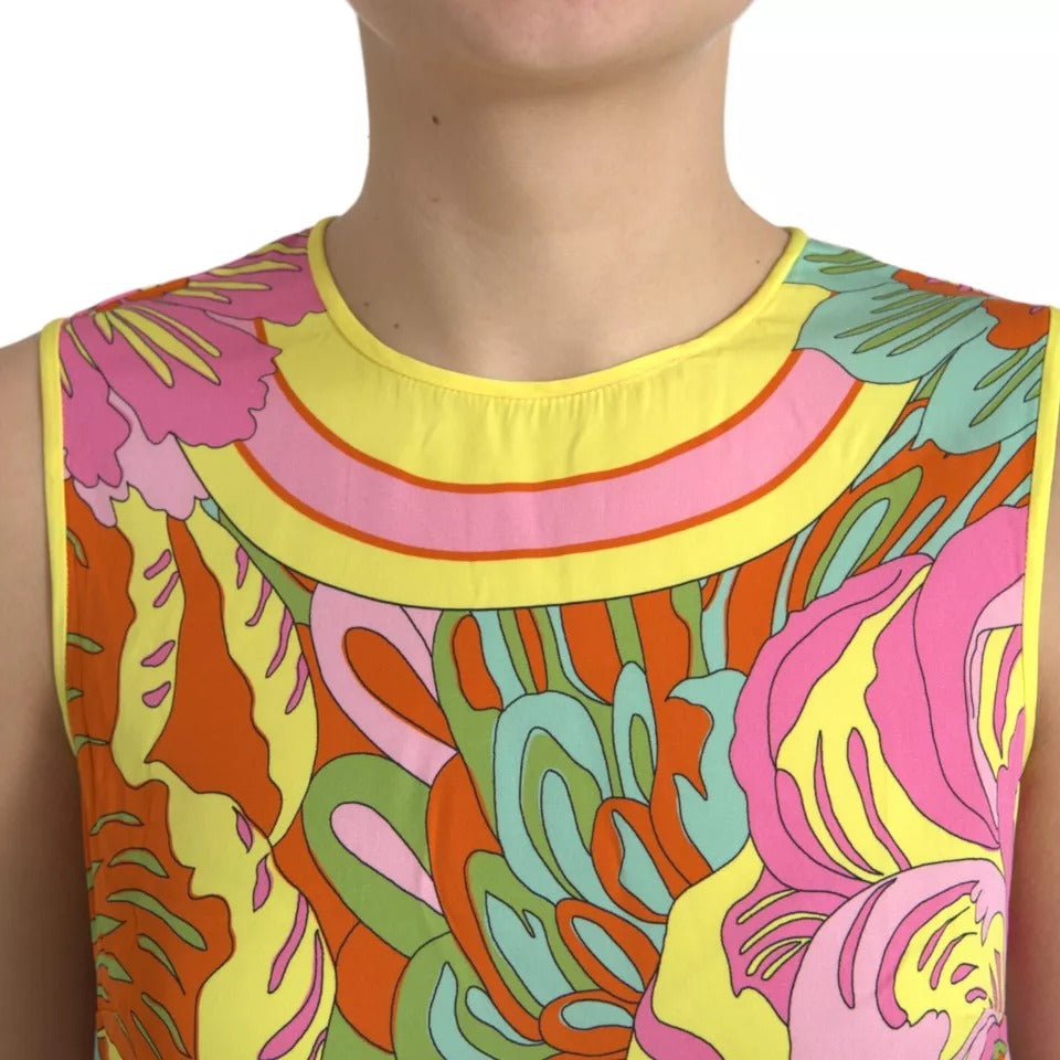 Multicolor Floral Silk Sleeveless Tank Top