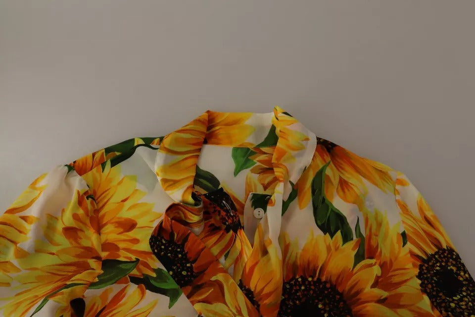 White Sunflower Silk Ascot Collar Blouse Top