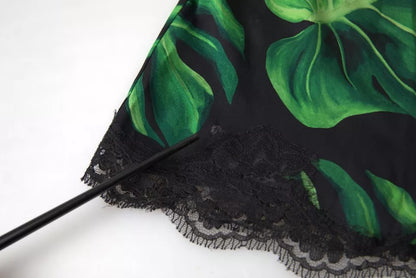 Black Philodendron Print Silk Camisole Underwear