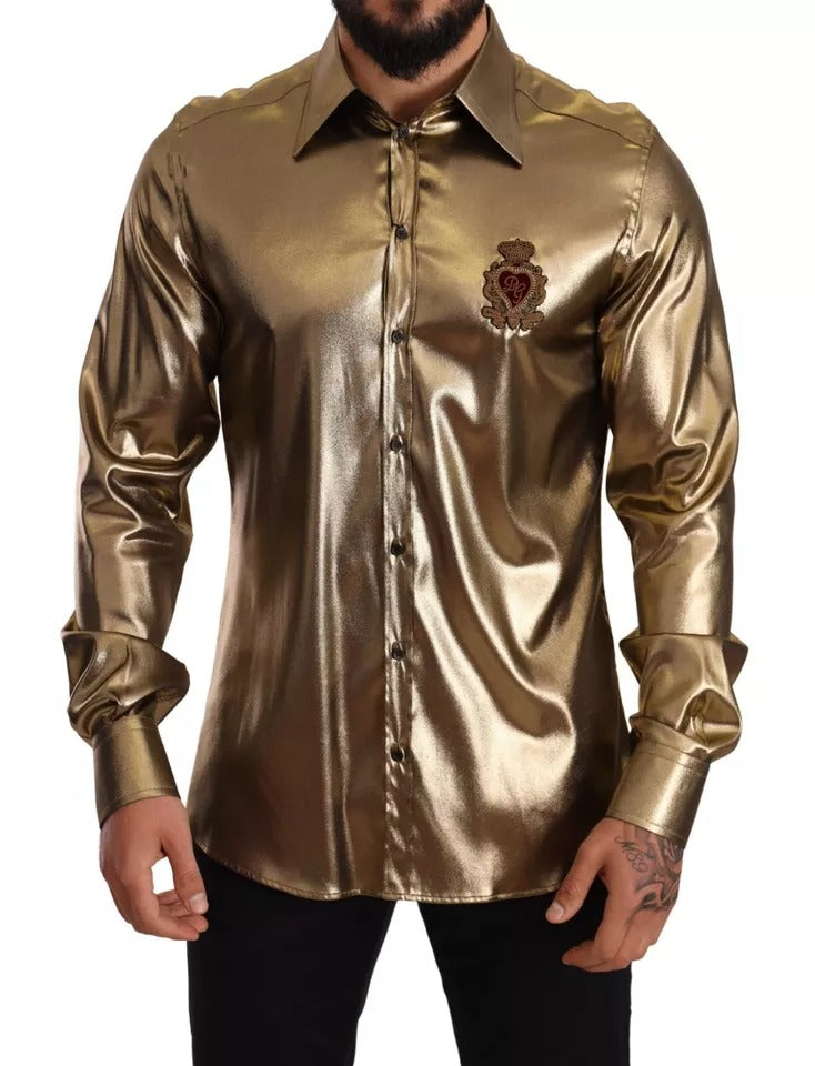 Metallic Gold DG Embroidered Crown Silk Top Shirt