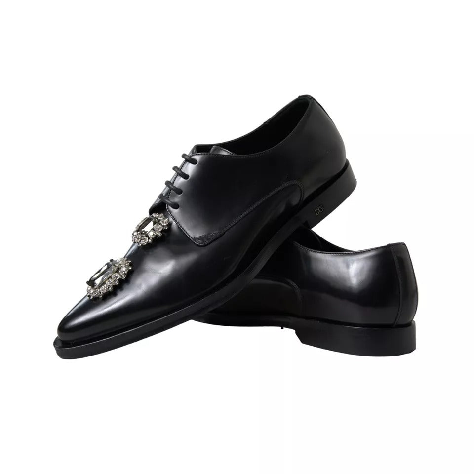 Black Leather Crystal Lace Up Formal Shoes