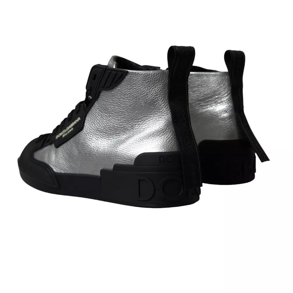 Black Silver Logo Mid Top Men Sneakers Shoes