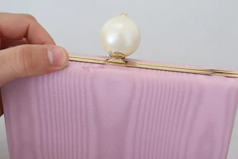 Pink Silk Gold Frame Clutch Evening Party Purse Bag