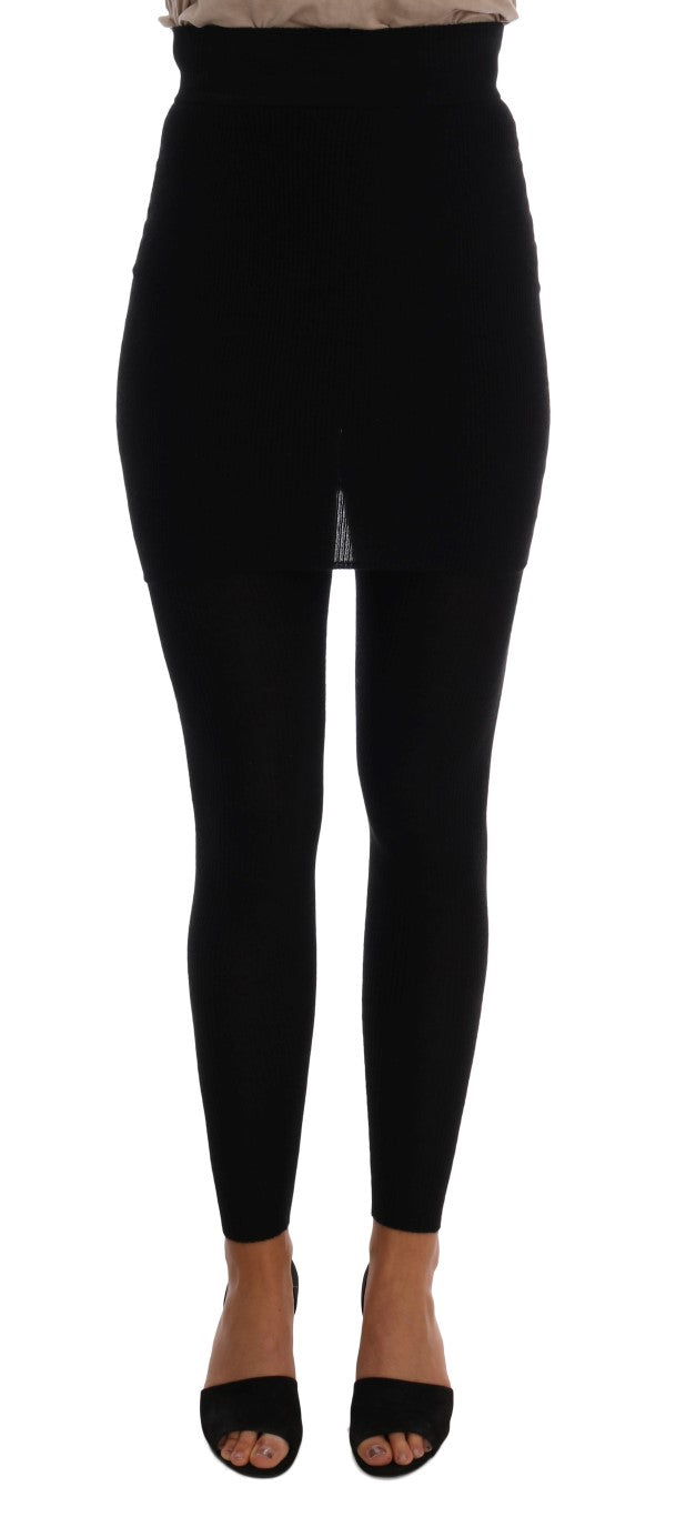 Elegant Black Cashmere Silk Stretch Pants