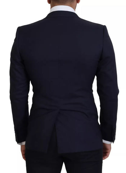 Blue Wool Slim Fit Formal Coat Men Blazer