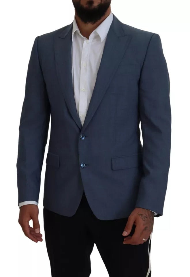 Blue Wool Stretch Slim Fit Jacket Blazer