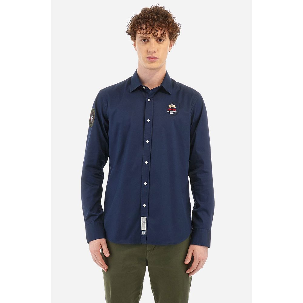 Blue Cotton Men Shirt