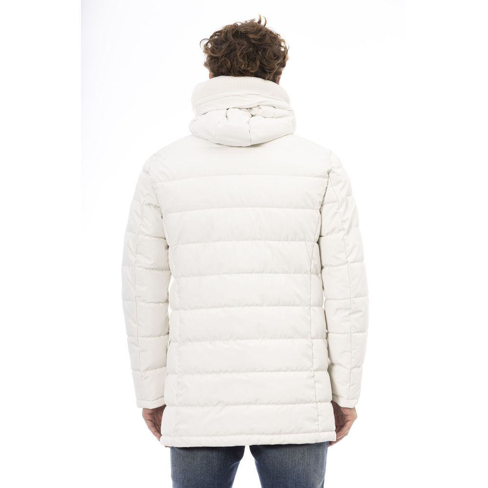 White Polyester Men's Hooded Jacket