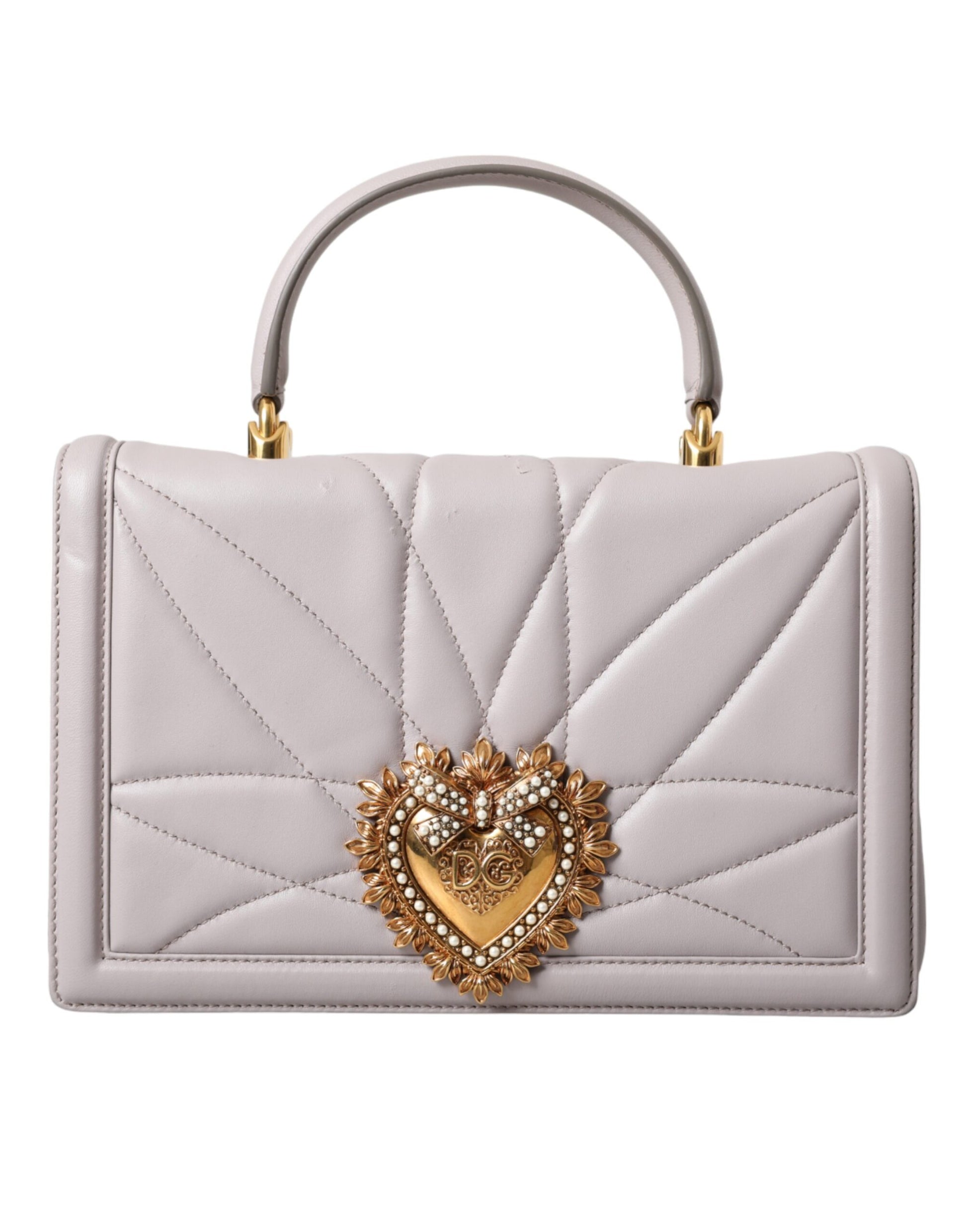 Light Gray Devotion Gold Heart Leather Shoulder Bag