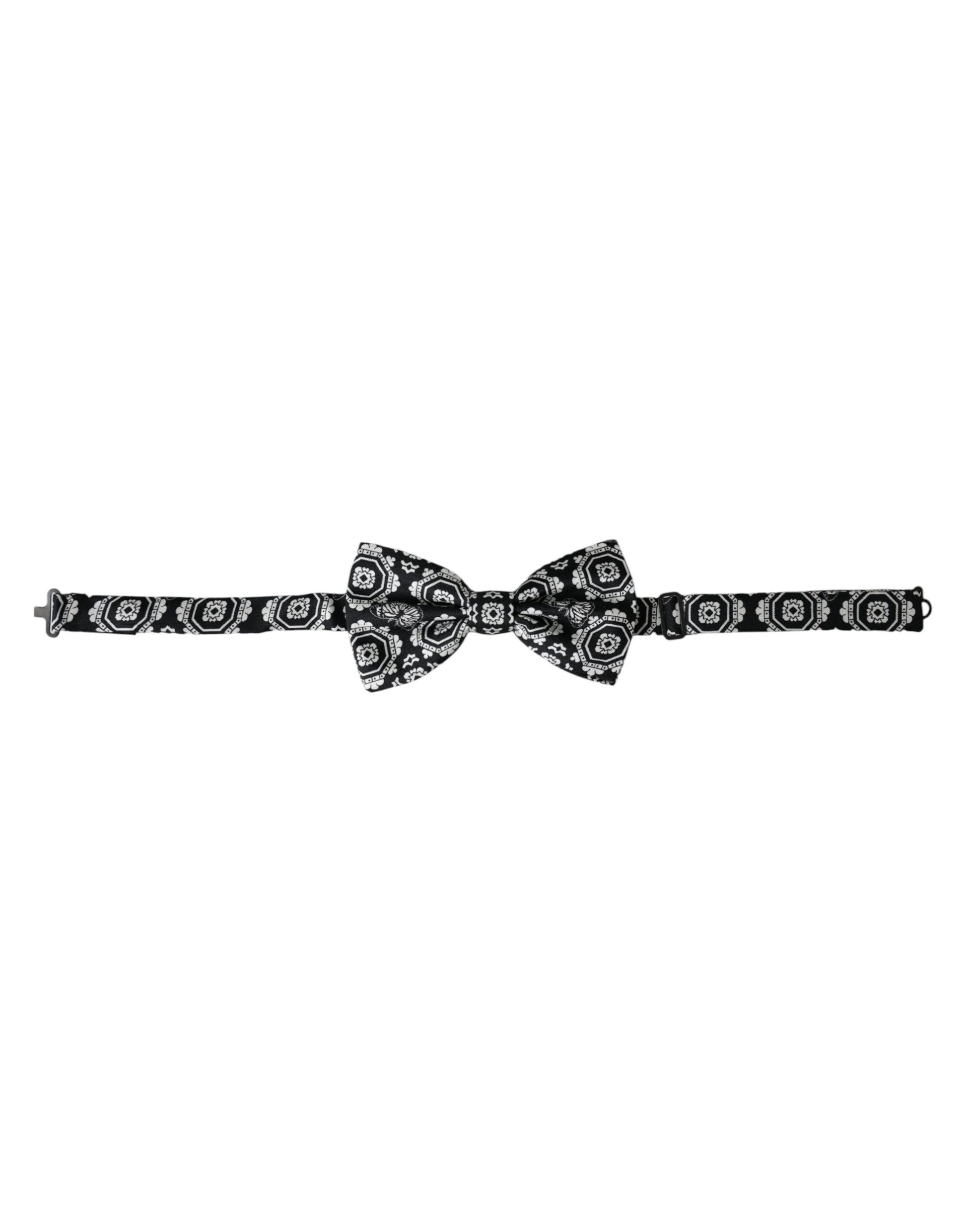 Black White Printed Adjustable Neck Men Bow Tie