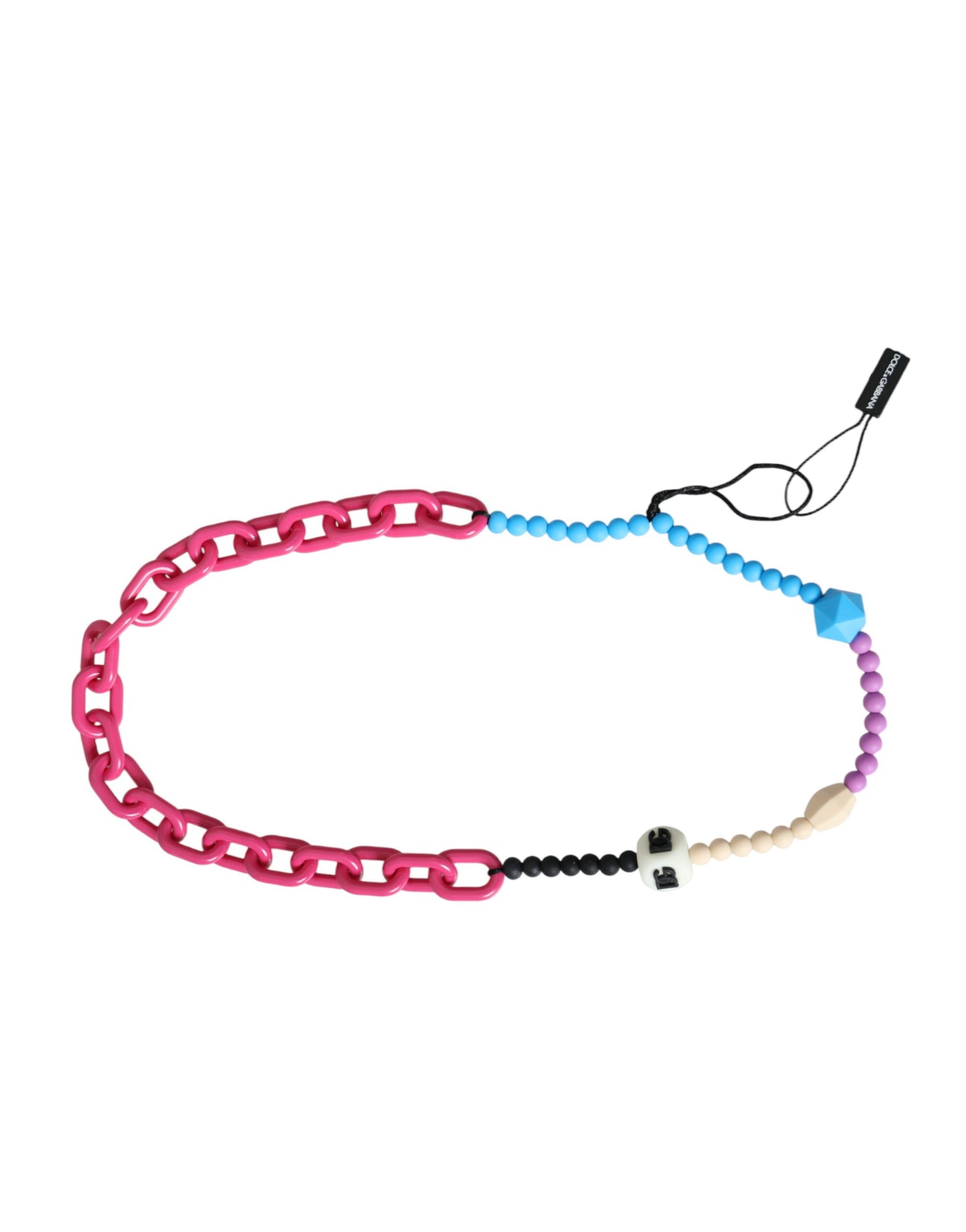 Multicolor Beaded Chain Logo Charm Necklace