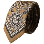 Yellow 100% Silk Wheel Print Adjustable Men Tie