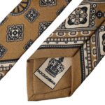 Yellow 100% Silk Wheel Print Adjustable Men Tie