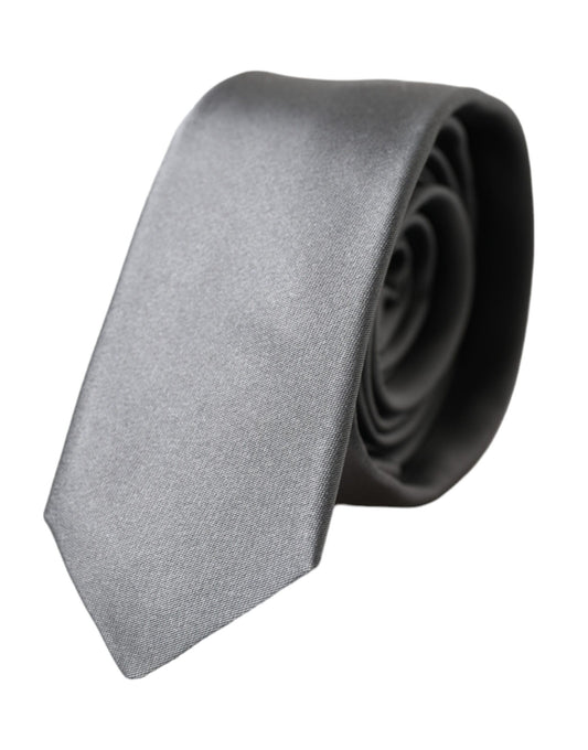 Silver Solid Satin Silk Adjustable Men Tie